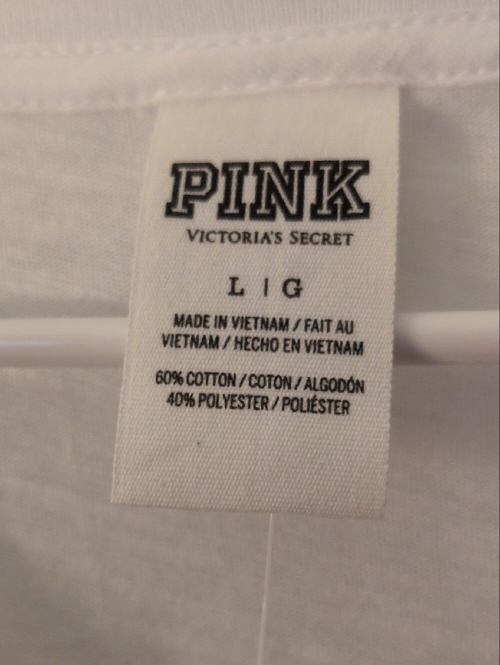 PINK Victoria's Secret White V-Neck Tee with Gold Sequin Logo - Picture 6 of 8